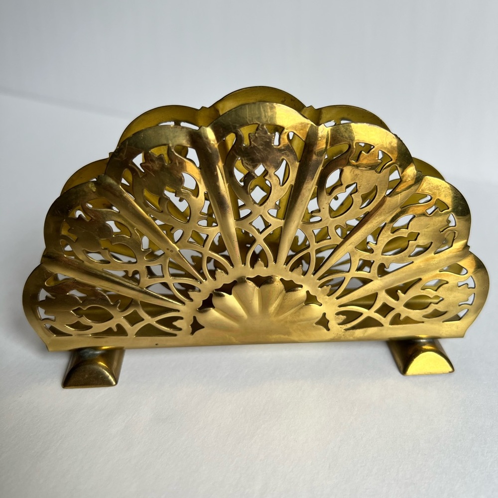 DESSAU Brass West Germany fan shaped napkin holder